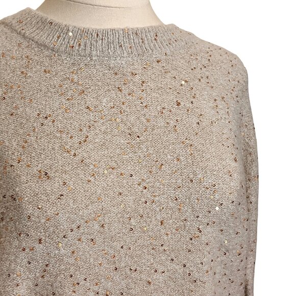 Karl Lagerfeld Paris Womens Sweater M Cream Gold Sequins Keyhole Bow Clean Girl - Picture 4 of 10